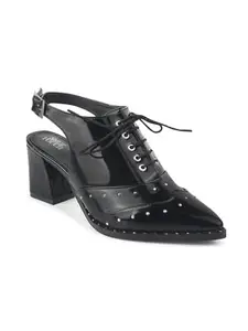 Shuz Touch Black Block Heel Mules