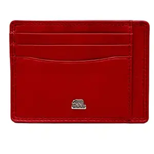 BROWN BEAR Genuine Leather RFID Protected Unisex Slim Card Wallet with 6 Card Slots 2 ID Slots and 1 Bill Compartment (RED)