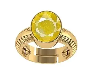 Akshita gems 8.25 Ratti 7.00 Carat Unheated Untreatet A+ Quality Natural Yellow Sapphire Pukhraj Gemstone Gold Plated Ring for Women's and Men's (Lab Certified)