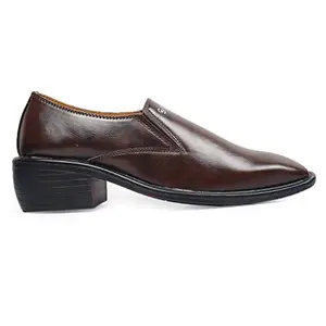 YUVRATO BAXI Men's 2 Inch Heel Height Increasing Brown Formal Derby Slip-on Dress Shoes- 9 UK