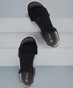 Picktoes PT-103 Women's Black Synthetic Leather Casual Heel Sandal