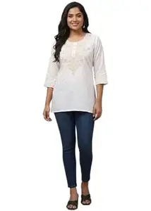 LIBA CREATIONS Rayon Short Kurta for Women | Lakhnavi Chikankari Embroidered Ladies Kurti, Stylish Girls Top, Ethnic Half Kurtas 1pcs