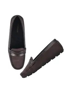 Shoetopia Upper Suede Detailed Brown Loafers for Women & Girls /EU38