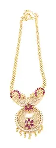 Anujeet Fashion Hub Anujeet Fashion 1787 Latest Stylish Gold Plated Designer Fashion Jewellery Long Haram with Pink White Color AD stone Peacock Dollar for Women & Girls