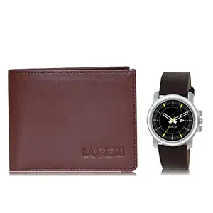 LOREM Combo of Men Watch & Artificial Leather Wallet-FZ-WL14-LR44