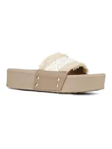 Inc.5 Womens Beige Printed Round Toe Casual Slip-On Wedge Heels