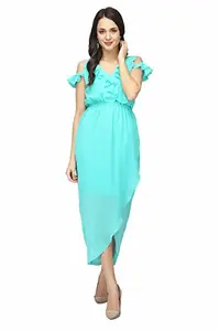 Karmic Vision Women's Georgette Cut-Out Knee-Long Dress (SKU000102-S_Turquoise_Small)