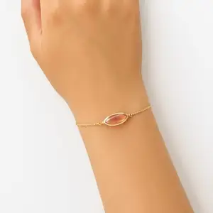 Adjustable Gold Chain Bracelet with Pink Crystal Pendant, Box Chain Style