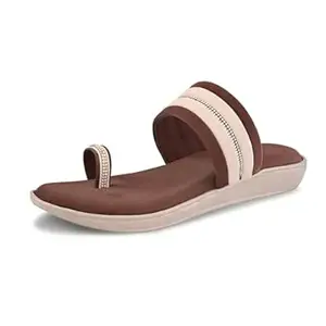 Centrino Women's Toe Ring Sandals |Stylish Slip-On Dual-Tone Flat Slides with Silver Metallic Accent | Open Toe Slip-On |Soft Cushioned Footbed for Comfort | Lightweight Casual Footwear (9309)