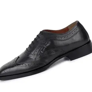 LOUIS STITCH Egyptian Crust Leather Brogue Formal Shoes for Men | Lace Up | Comfortable for Business, Casual, Parties - Jet Black (LSVXBGJB008)