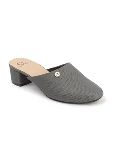 Carlton London Women Grey Stylish Slip-on Casual Wear, Party and Formal Wear Mule with Block Heels (39)