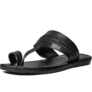 LOUIS STITCH Black Leather Kolhapuri Style Sandals | Lightweight Comfortable Cushion Casual Sandals Flip Flops | Men’s Casual Leather Slippers | LSOF-014| UK-9