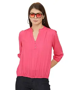 Saakaa Women's Rayon Light Pink Fitted Top
