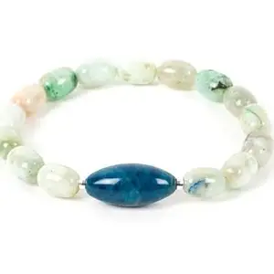 LKBEADS Natural Chrysocolla & Blue Apatite 8-12mm Oval Shape Smooth Cut Beads 7 inch Stretchable Bracelet for Men & Women.|STBR_RR_02723_7.0