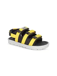 AADI Men's Yellow & Black Fabric Daily Use Casual Sandals & Floaters