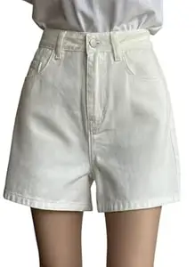 Leriya Fashion White Denim Shorts for Woman | White Shorts for Girls | Western High-Waist Short's with Button Closure | Denim Relaxed Fit Summer Stylish Women