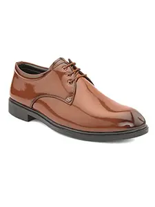 BIRGOS Men Party Formal Shoes | Latest Stylish | Synthetic Leather | Lace up | Office Wear Shoes for Men Tan