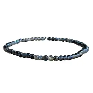 RRJEWELZ Unisex Bracelet 4mm Natural Gemstone Labradorite Round shape Smooth cut beads 7 inch stretchable bracelet for men & women. | STBR_04613
