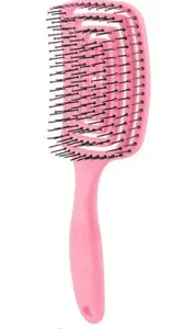 Feelhigh Detangling Brush, Dry and Wet Vented Detangler Hair Brush for Women and Men, Professional Paddle Curved Styling Hairbrush for Straight/Curly/Thick/Long/Wavy/Damaged Hair (Pink)