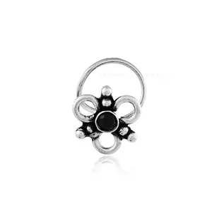 NEMICHAND JEWELS 925 Sterling Silver Oxidized Antique Nose Stud | Stylish Nose Pin for Women
