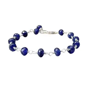 RRJEWELZ Blue Sapphire Bracelet for Men & Women – 6mm Rondelle Faceted Blue Beads – 7 inch with Silver Plated Clasp – Healing, Fashion, Gift, Spiritual, Yoga|LCBR_RR_01596