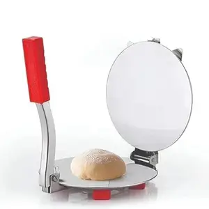 Heavy Duty Tortilla Press, Stainless Steel Roti Maker with Handle, 20 cm Diameter, Red and Silver
