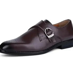 LOUIS STITCH Mens Rosewood Single Handmade Vegan Leather Monk Strap Patina Finished Slip On Formal Shoe for Men (LXSM) (Size - 6 UK)