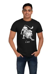 Bag It Deals Leo Symbol (BG White) - Black Round Neck Cotton Half Sleeved T-Shirt with Printed Graphics
