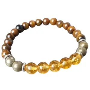 RRJEWELZ Natural Citrine, Pyrite & Tigers Eye 8mm Round Shape Smooth Cut Beads 7.5 Inch Stretchable Bracelet For Men & Women. Unisex Bracelet For Healing, Meditation, Prosperity & Luck|STBR_RR_11035_7.5