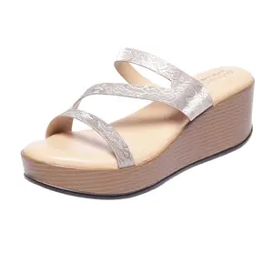 MONROW Rose Gold Women Stylish & Comfortable Vegan Wedge Heel Sandal for Casual Wear