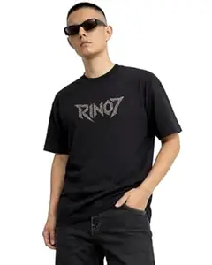 RINO7 Premium 100% Cotton Logo Graphic Printed T Shirt for Man | Regular Fit 240 GSM Round Neck Casual Streetwear Stylish & Luxury Tee |Daily Wear Tshirt for Men