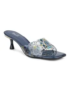 INC.5 Women Navy & Transparent Printed Block Heels