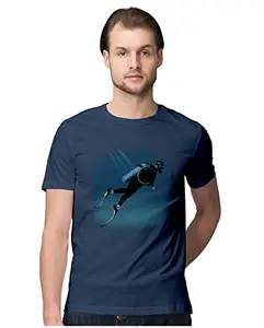 ALLEN BLACK Men's Regular Fit T-Shirt Realistic Scuba Diver Diving 100% Cotton T-Shirt Navy Blue_REASCDCDQ-Navy Blue 5XL Men Round_