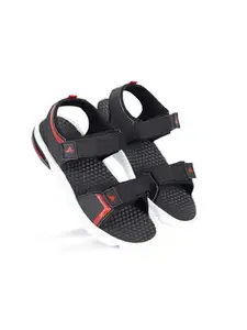 AADI Men's Black Synthetic Leather Outdoor Casual Sandals & Floaters