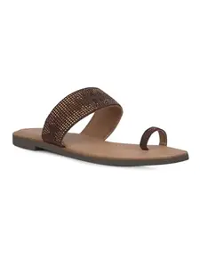 Bata Women's Toe Ring Flat Sandal – Comfortable and Stylish Footwear for Casual and Everyday Wear Brown