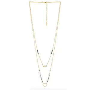 SWASHAA Daiva Double-Layered Mangalsutra Necklace | Stainless steel | Gold-Tone Chain with CZ Heart Pendant & Black Beads | Modern Love Symbol | Adjustable Lobster Clasp