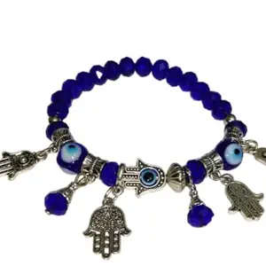 PRECIOUS STEP Unisex Glass Beads Evileye Hamsa Stone Bracelet With Elegant Style (Blue)