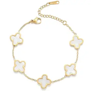 Karishma Kreations Stainless steel Women White Four Leaf Clover Gold-Plated Non tarnish Chain Bracelet