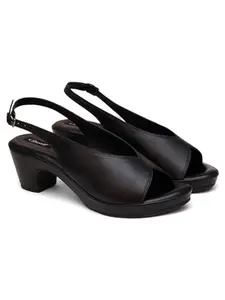 SHERRIF Women's Black Color Block Heel Mules (SF-4569-Black-39)