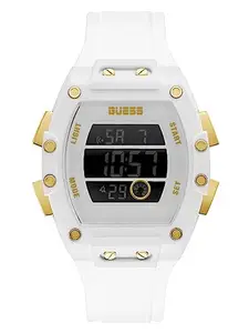 GUESS Silicone Phoenix Collection Multi-Function Mens Digital Black Dial Coloured Watch, Tonneau Dial With 43 Mm Case Width - Gw0340G1, Band Color:White