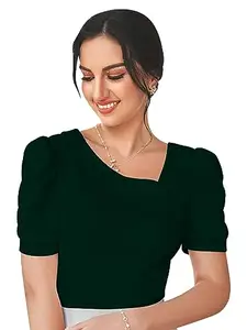 Dream Beauty Fashion Women's Asymmetric Neck Puff/Balloon Bishop Sleeve Elegant Casual Tee Top, 23" inches (Top Paris-01-Dark Green-L)