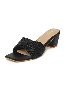 TRASE Faux Leather Comfortable and Stylish Block Heel Sandals | For Casual Wear & Formal Wear Occasions | 2.5 inches heel | For Women & Girls Black, 4 UK