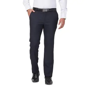 Raymond Men Slim Fit Solid Pattern Poly Viscose Blend Flat Front Formal Trouser (Size: 34)-RMTS05232-B8 Dark Blue