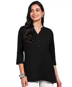 Authentic Short Kurta for Women | Women's Regular Short Kurti | Straight Short Kurti Black