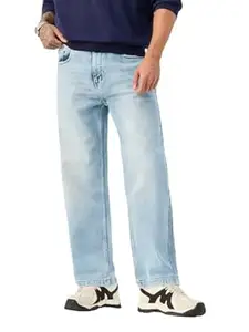 The Souled Store Baggy-Fit Denim: Men and Boys Zip Fly Washed Cotton Spandex Lightweight Durable Everyday Streetwear Baggy Fit Jeans