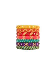 Taasha Craft Deepa Dramatic dark multicoloured copper gotapatti designs handwork bangles, exuding sophistication for Women & girls Size 2.8 Set of (7 Bangles)