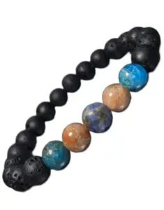 DHAARMIK Unisex Weight Loss Combination Bracelet for Healing Protection Multicolour Natural -Sun Stone, Apatite, Lava, Sodalite
