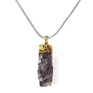 Reiki Crystal Products Amethyst Pendant Natural Crystal Stone Pendant Locket Pendant with Chain for Reiki Healing and Crystal Healing Stone (Color : Purple & Golden)