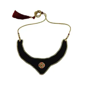 MAYA FASHION Multi Colour Kundun Stud Velvet Necklace Elegant Necklace for Girls & Women | Wedding | Festival All Occasions (Sku-nec6220)