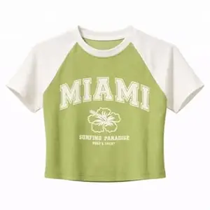 BADBEE Women's Miami Graphic Raglan Crop Top, Cotton, Slim Fit, Colour Block, Short Sleeve, Sporty Casual